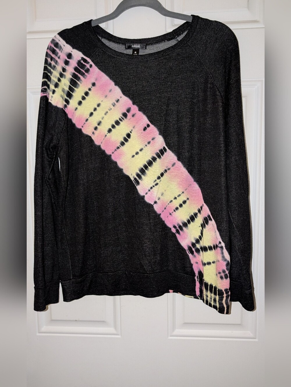 Aqua Long Sleeve Tie Dye Top Charcoal Black Multi EUC